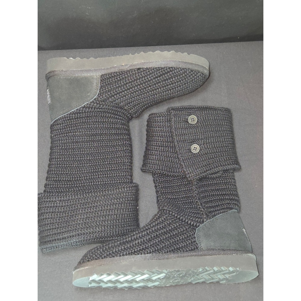 UGG‎ Australia Bailey Button Triplet Knit Boots Black Women's Size 6